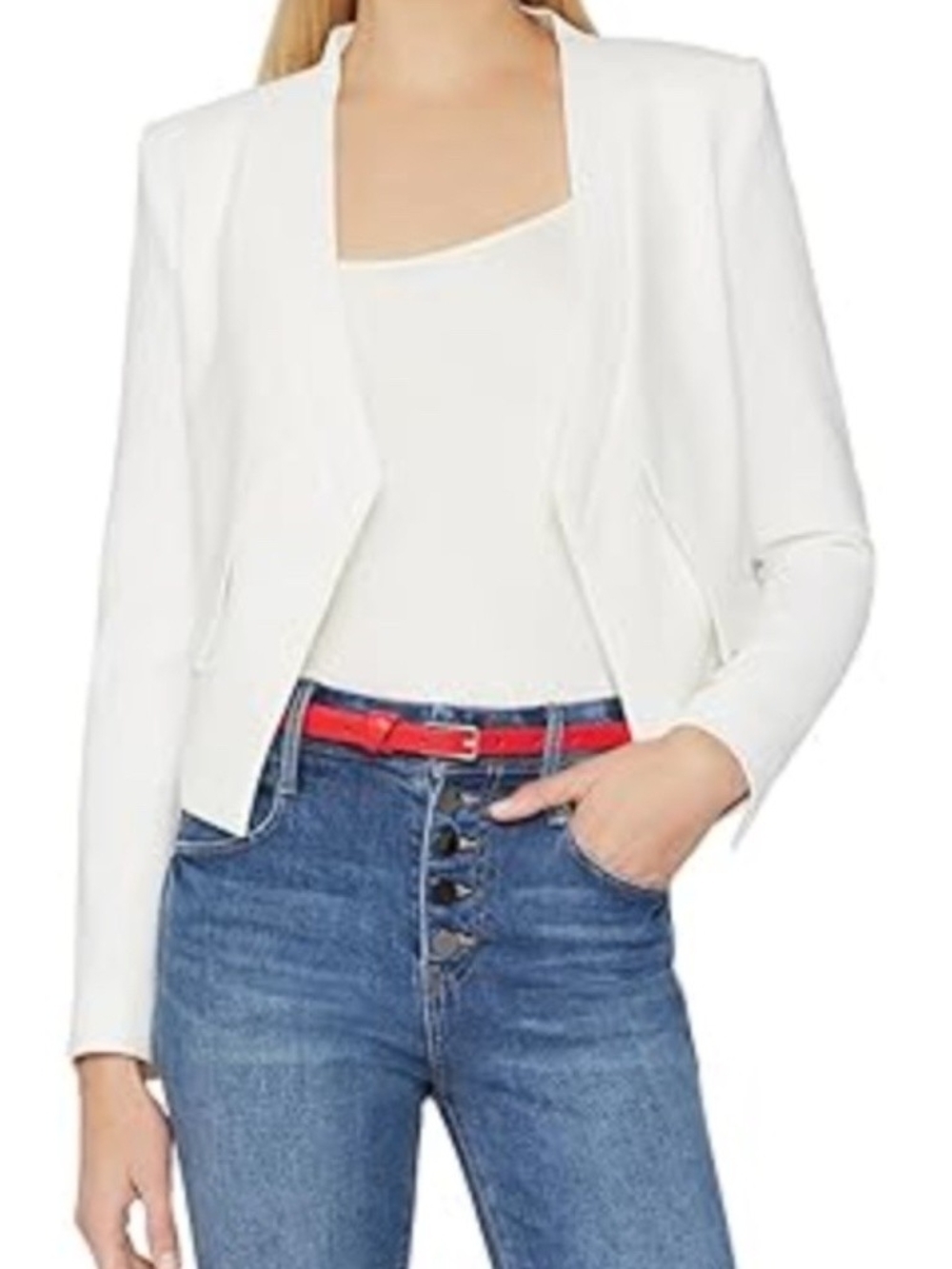 BCBGMaxAzria White Open Front Cropped Blazer